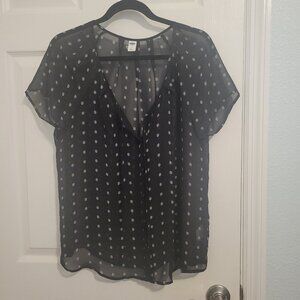 Old Navy Short Sleeve Pleated Top- Button Up- V Neck- L